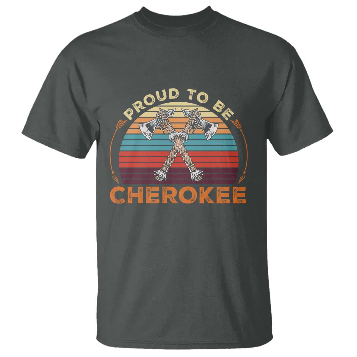 Cherokee Heritage Pride T Shirt Vintage Sunset Tomahawk Native American Graphic TS12 Dark Heather Print Your Wear