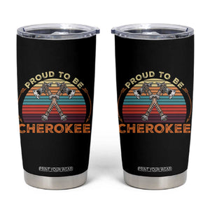 Cherokee Heritage Pride Tumbler Cup Vintage Sunset Tomahawk Native American Graphic TS12 Black Print Your Wear