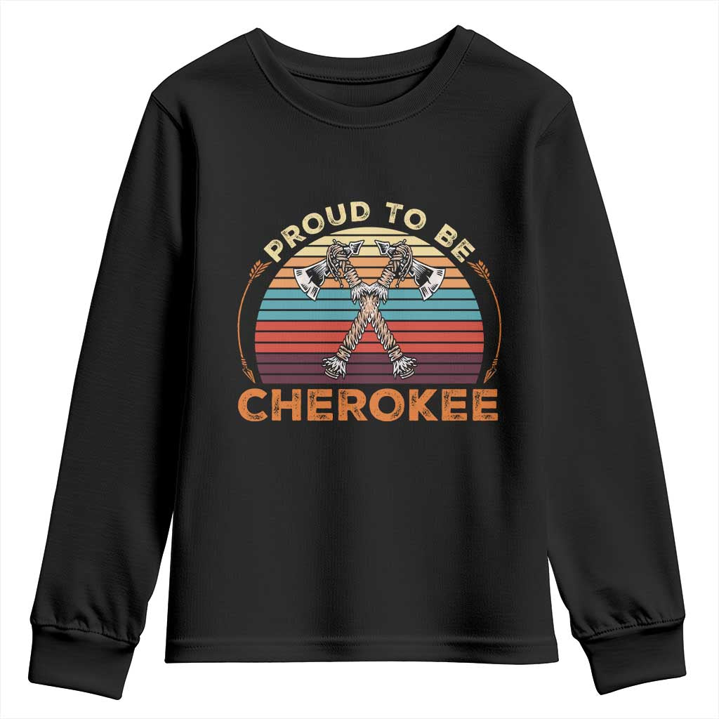 Cherokee Heritage Pride Youth Sweatshirt Vintage Sunset Tomahawk Native American Graphic TS12 Black Print Your Wear
