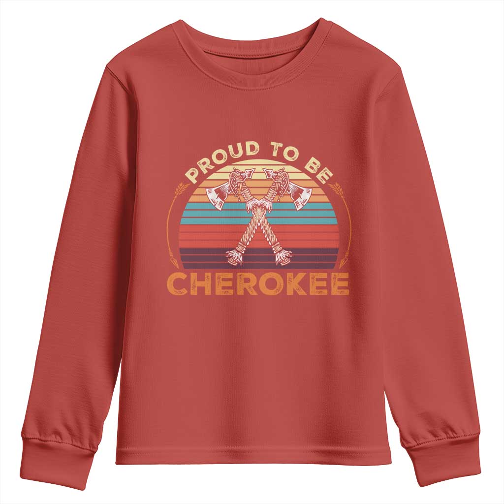 Cherokee Heritage Pride Youth Sweatshirt Vintage Sunset Tomahawk Native American Graphic TS12 Red Print Your Wear