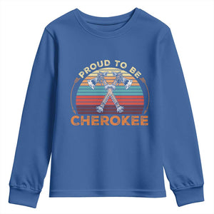 Cherokee Heritage Pride Youth Sweatshirt Vintage Sunset Tomahawk Native American Graphic TS12 Royal Blue Print Your Wear