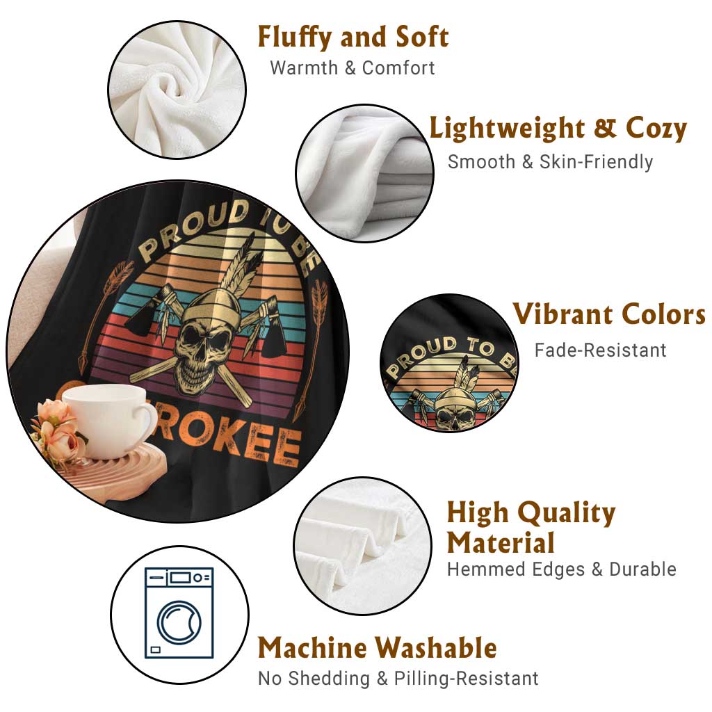 Cherokee Heritage Pride Throw Blanket Vintage Native American Warrior Skull TS12 Print Your Wear