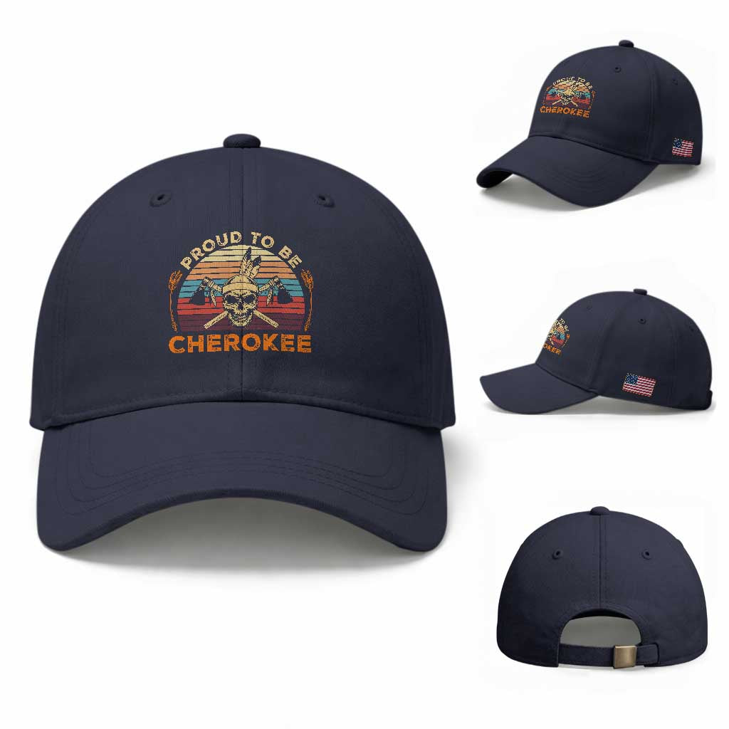 Cherokee Heritage Pride Baseball Cap Vintage Native American Warrior Skull TS12 Baseball Cap Universal Fit Navy Print Your Wear