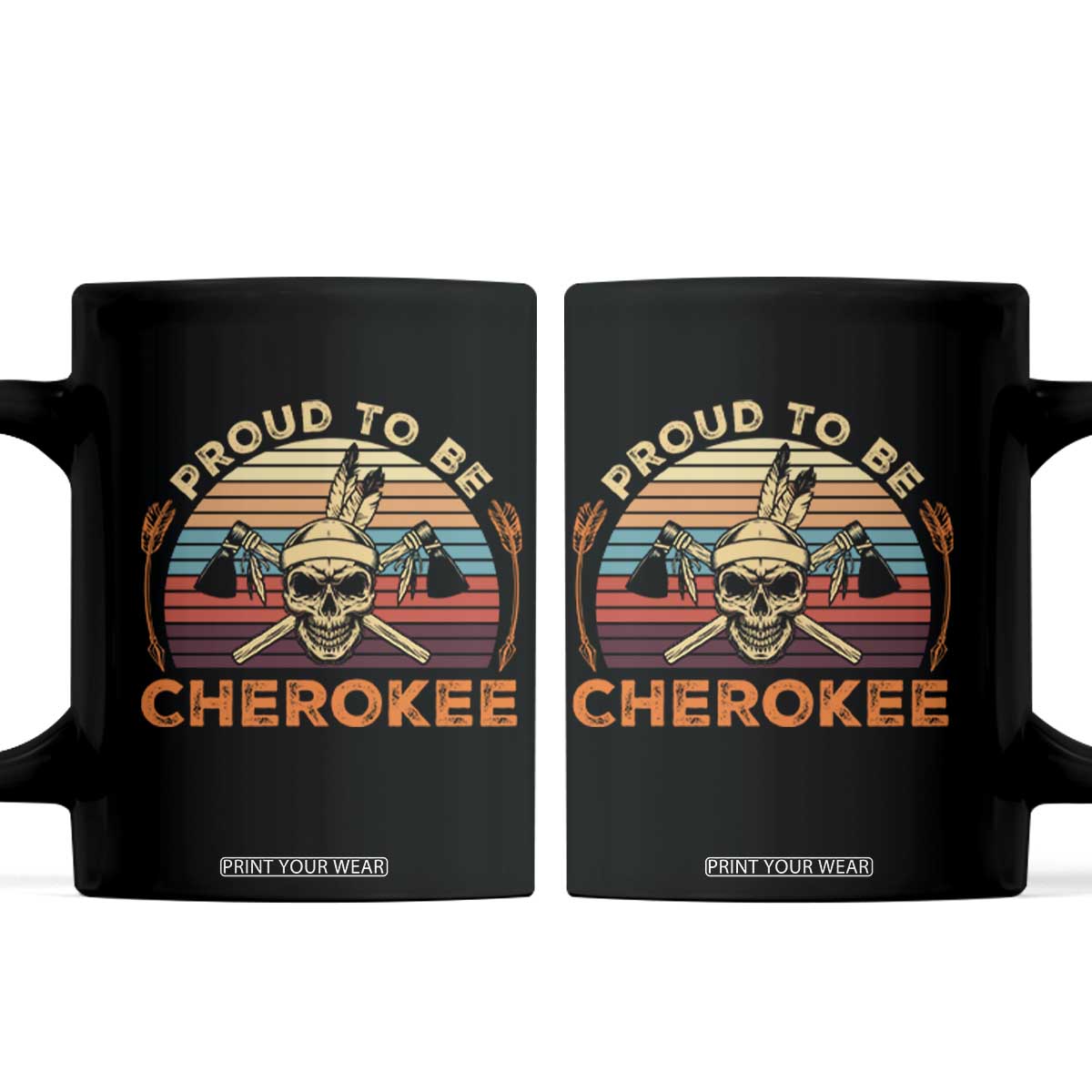 Cherokee Heritage Pride Coffee Mug Vintage Native American Warrior Skull TS12 Black Print Your Wear