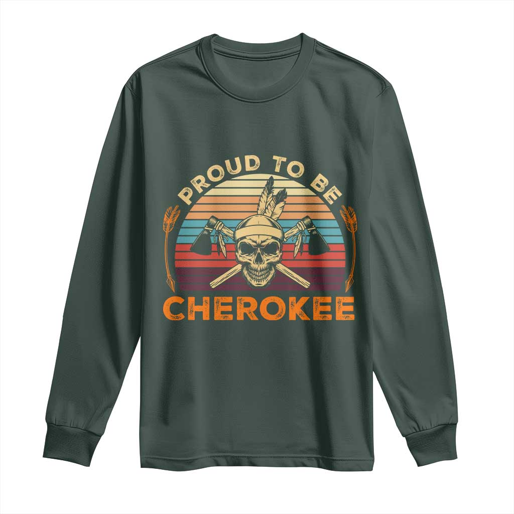 Cherokee Heritage Pride Long Sleeve Shirt Vintage Native American Warrior Skull TS12 Dark Forest Green Print Your Wear