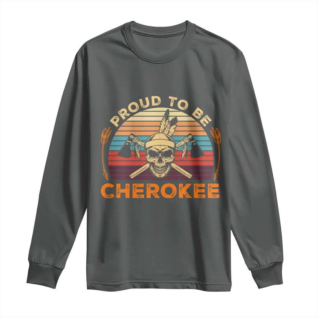 Cherokee Heritage Pride Long Sleeve Shirt Vintage Native American Warrior Skull TS12 Dark Heather Print Your Wear