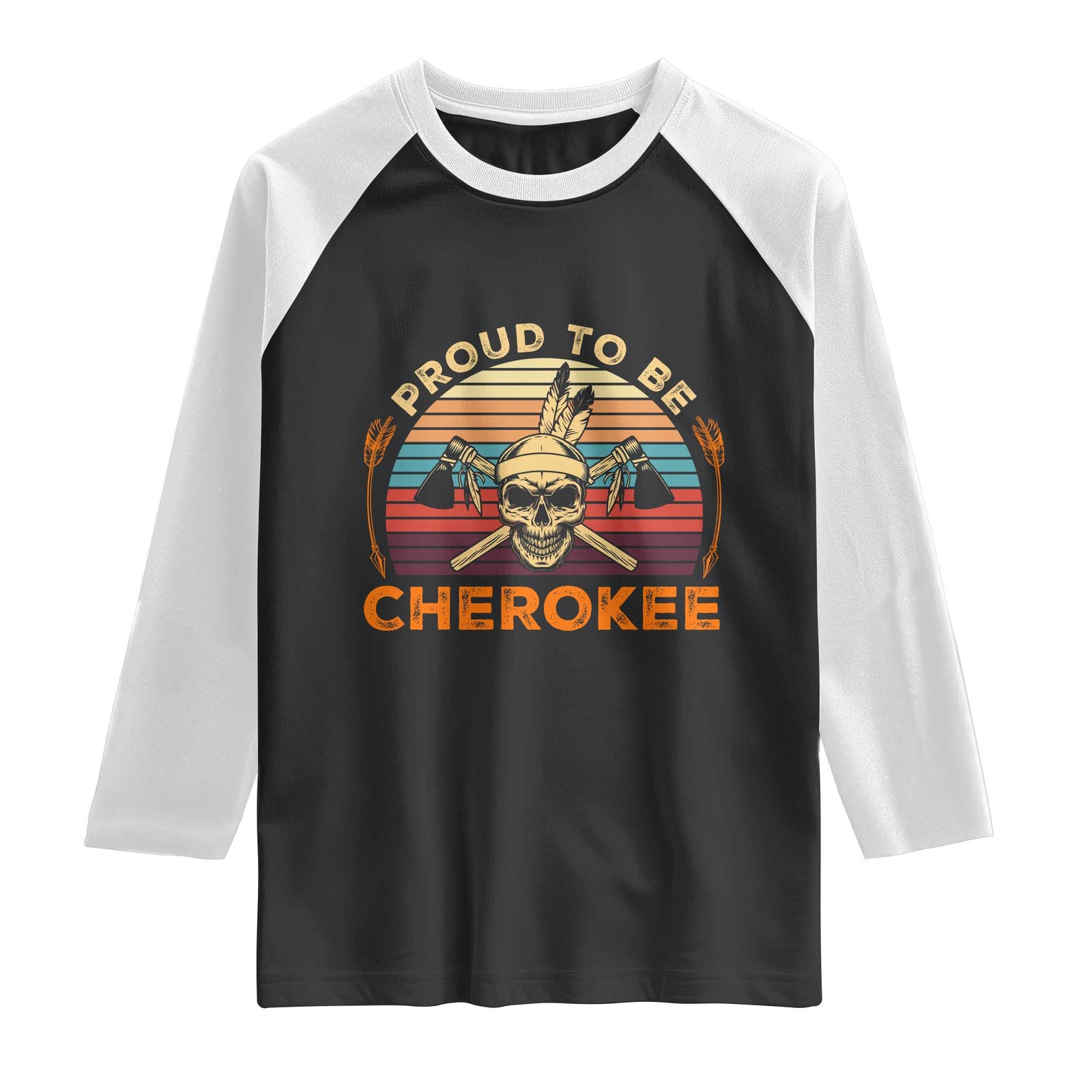 Cherokee Heritage Pride Raglan Shirt Vintage Native American Warrior Skull TS12 Black White Print Your Wear