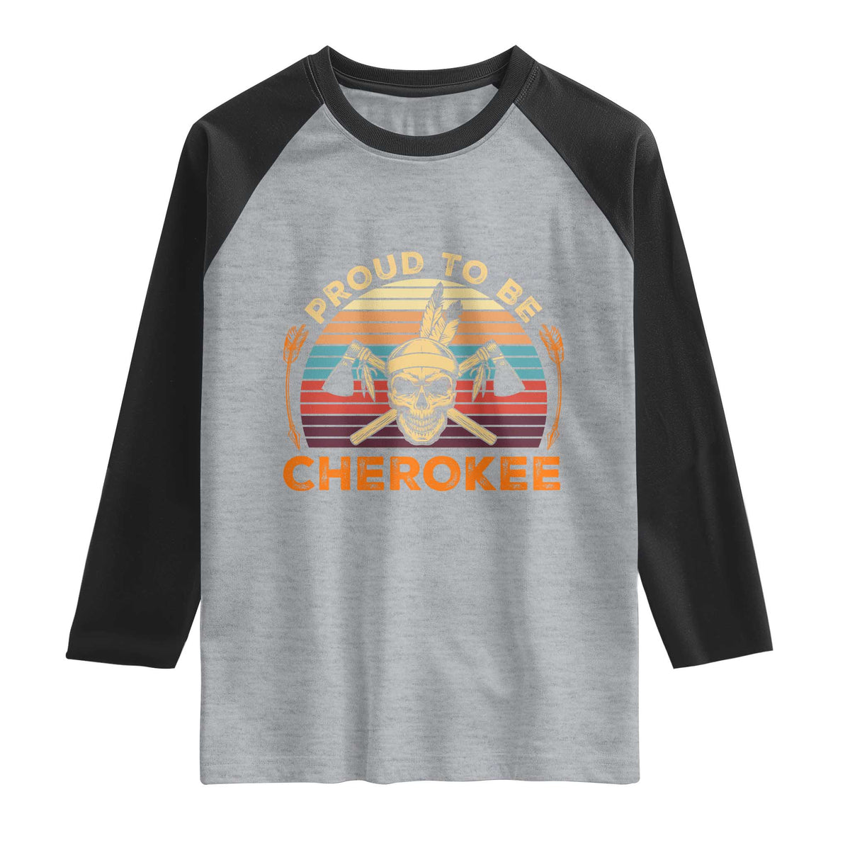 Cherokee Heritage Pride Raglan Shirt Vintage Native American Warrior Skull TS12 Heather Gray Black Print Your Wear