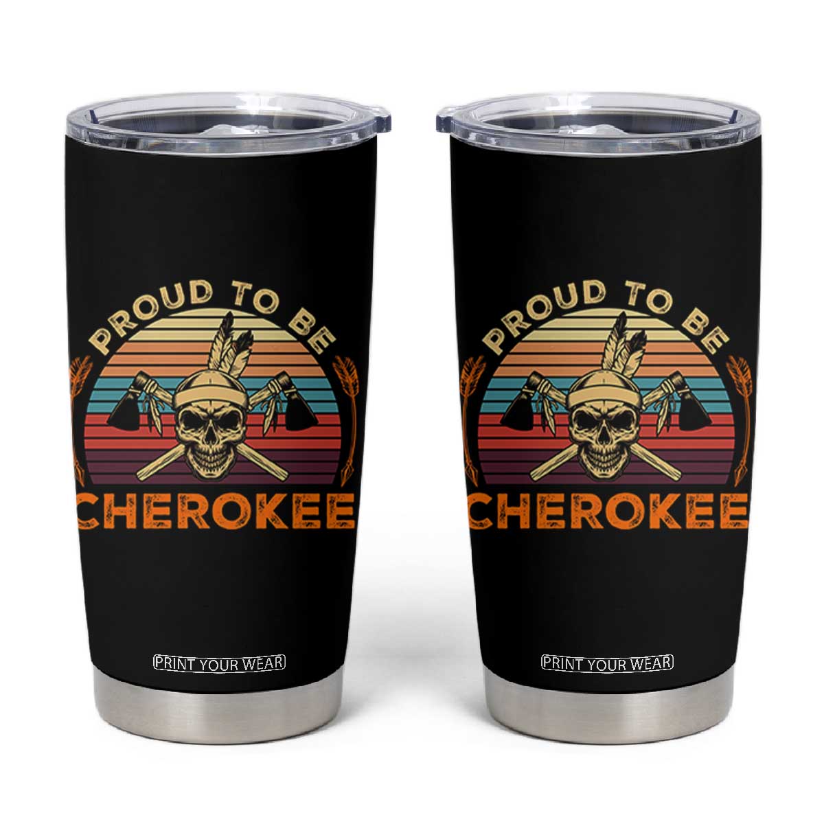 Cherokee Heritage Pride Tumbler Cup Vintage Native American Warrior Skull TS12 Black Print Your Wear