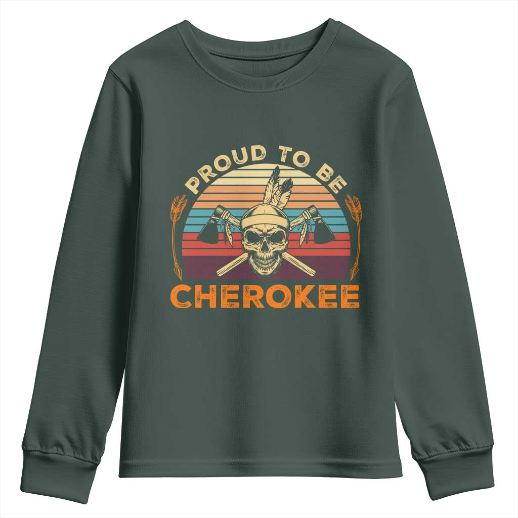 Cherokee Heritage Pride Youth Sweatshirt Vintage Native American Warrior Skull TS12 Dark Forest Green Print Your Wear