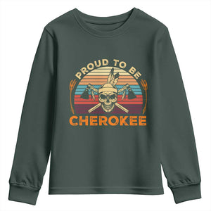 Cherokee Heritage Pride Youth Sweatshirt Vintage Native American Warrior Skull TS12 Dark Forest Green Print Your Wear