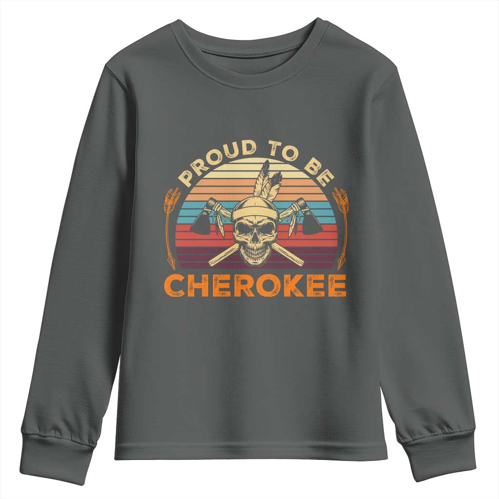 Cherokee Heritage Pride Youth Sweatshirt Vintage Native American Warrior Skull TS12 Dark Heather Print Your Wear