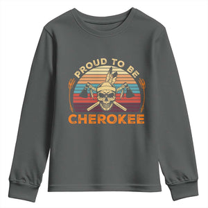 Cherokee Heritage Pride Youth Sweatshirt Vintage Native American Warrior Skull TS12 Dark Heather Print Your Wear