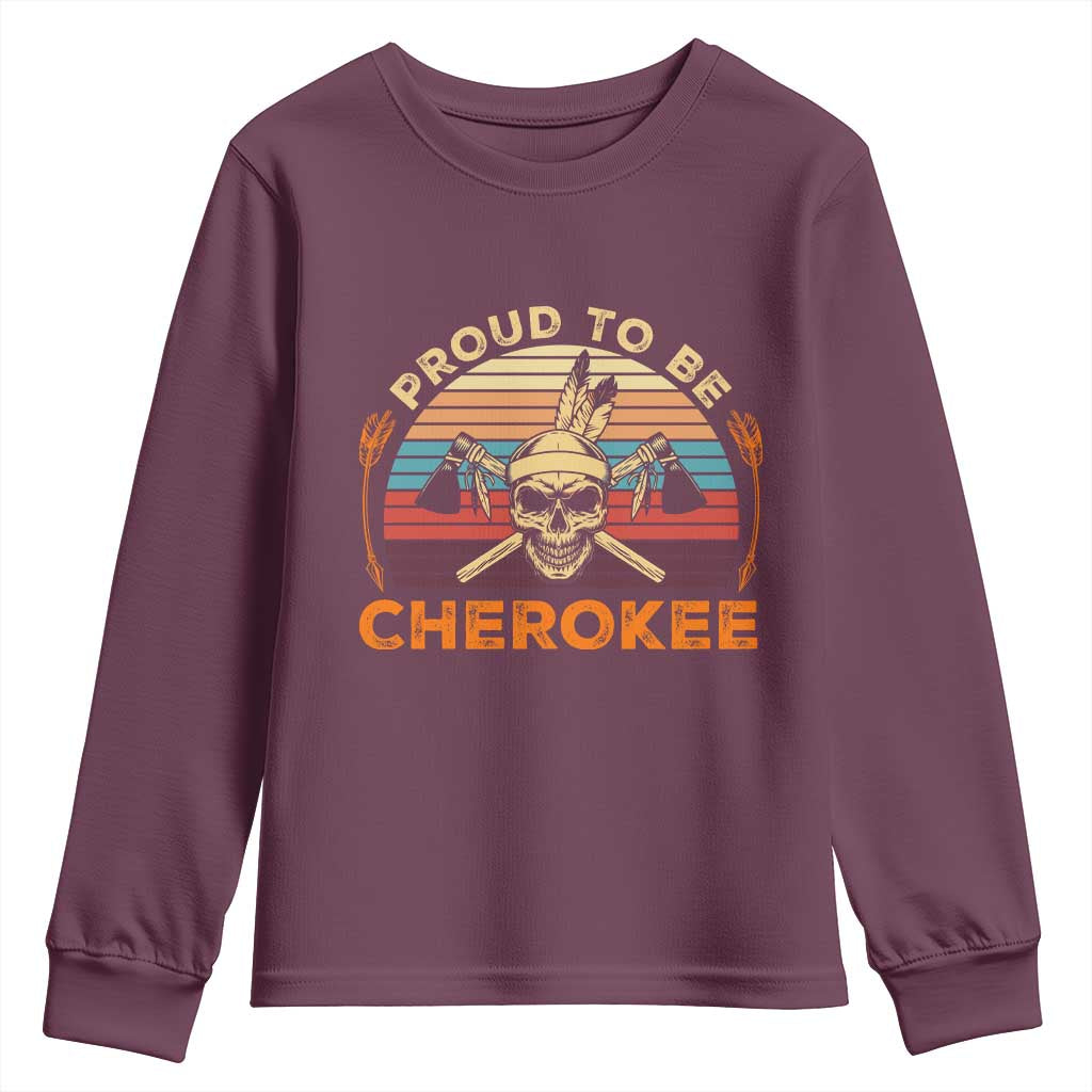 Cherokee Heritage Pride Youth Sweatshirt Vintage Native American Warrior Skull TS12 Maroon Print Your Wear