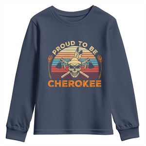 Cherokee Heritage Pride Youth Sweatshirt Vintage Native American Warrior Skull TS12 Navy Print Your Wear