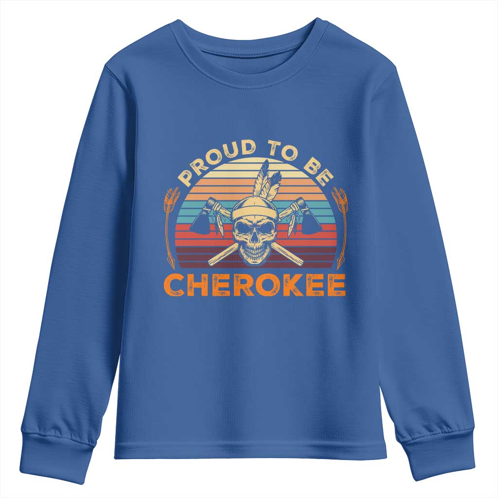 Cherokee Heritage Pride Youth Sweatshirt Vintage Native American Warrior Skull TS12 Royal Blue Print Your Wear
