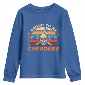 Cherokee Heritage Pride Youth Sweatshirt Vintage Native American Warrior Skull TS12 Royal Blue Print Your Wear