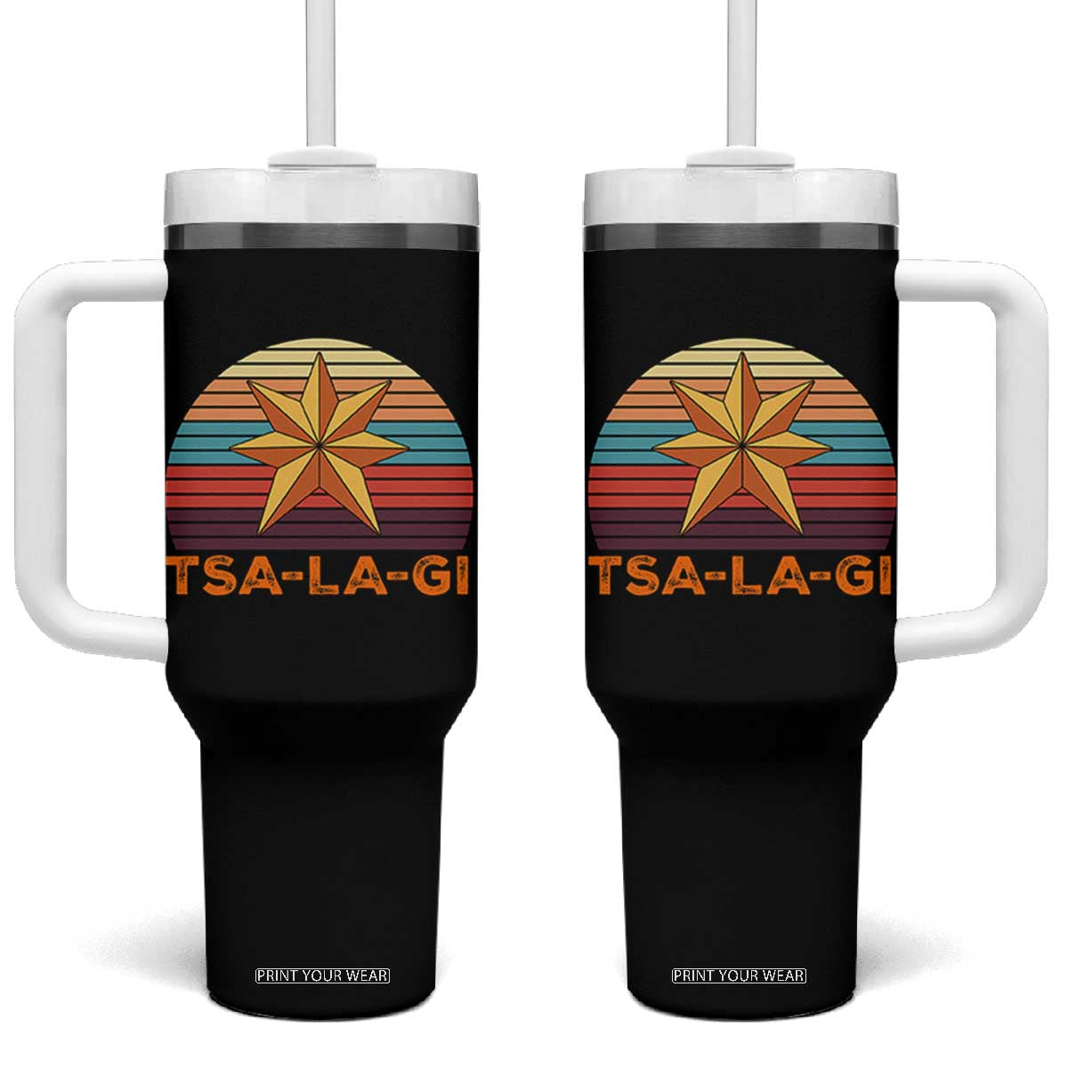 Tsalagi Seven Pointed Star Tumbler With Handle Cherokee Native American Heritage TS12 One Size: 40 oz Black Print Your Wear