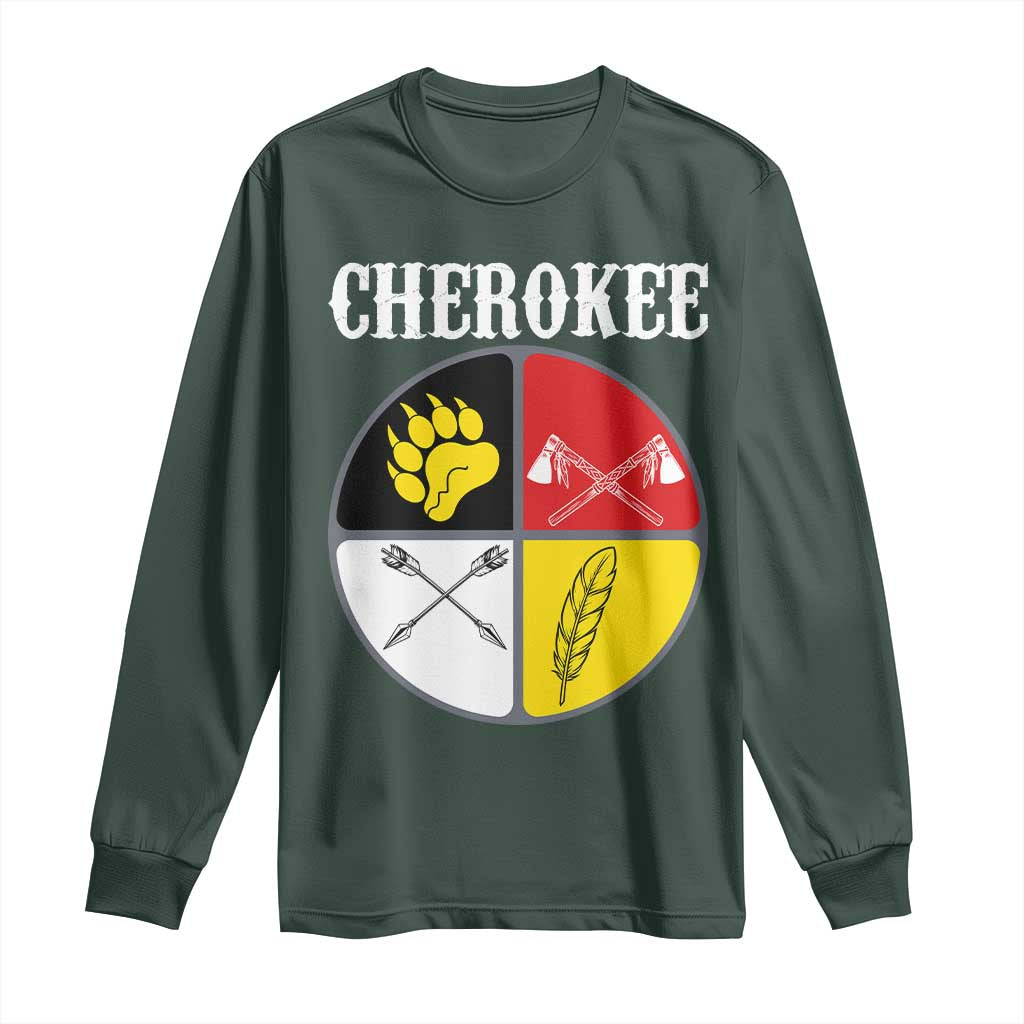 Cherokee Cultural Pride Long Sleeve Shirt Native American Medicine Wheel Art TS12 Dark Forest Green Print Your Wear