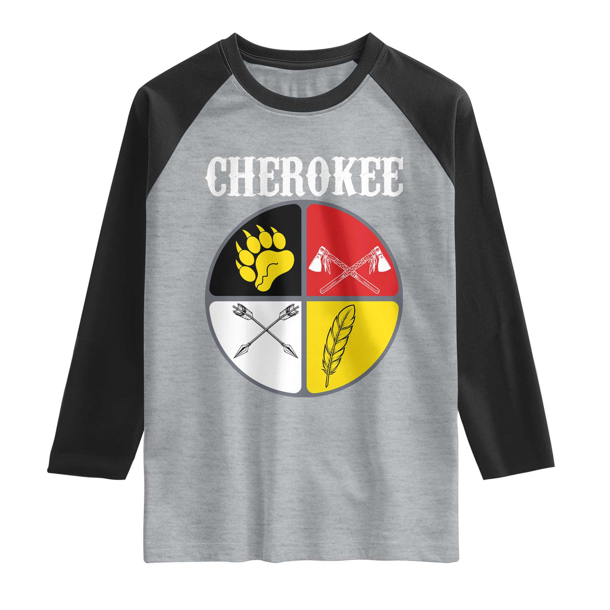 Cherokee Cultural Pride Raglan Shirt Native American Medicine Wheel Art TS12 Heather Gray Black Print Your Wear