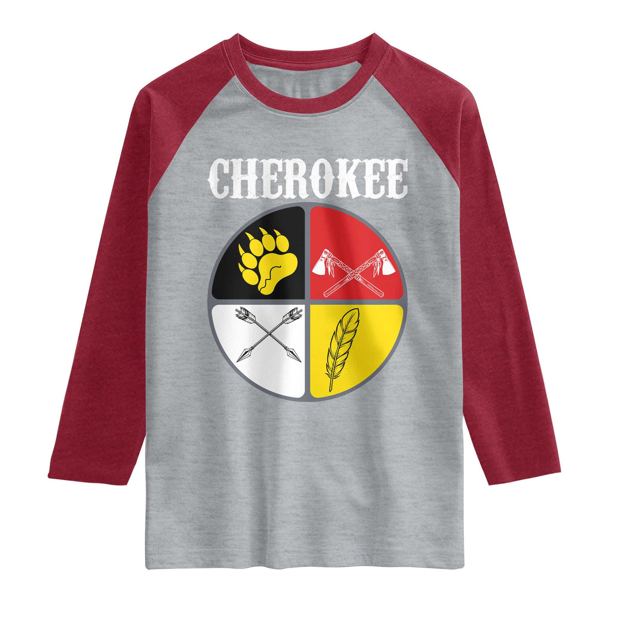 Cherokee Cultural Pride Raglan Shirt Native American Medicine Wheel Art TS12 Heather Gray Heather Red Print Your Wear