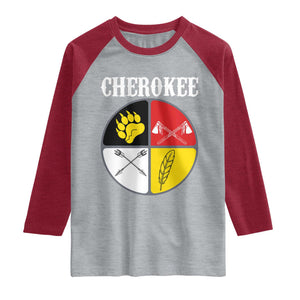 Cherokee Cultural Pride Raglan Shirt Native American Medicine Wheel Art TS12 Heather Gray Heather Red Print Your Wear