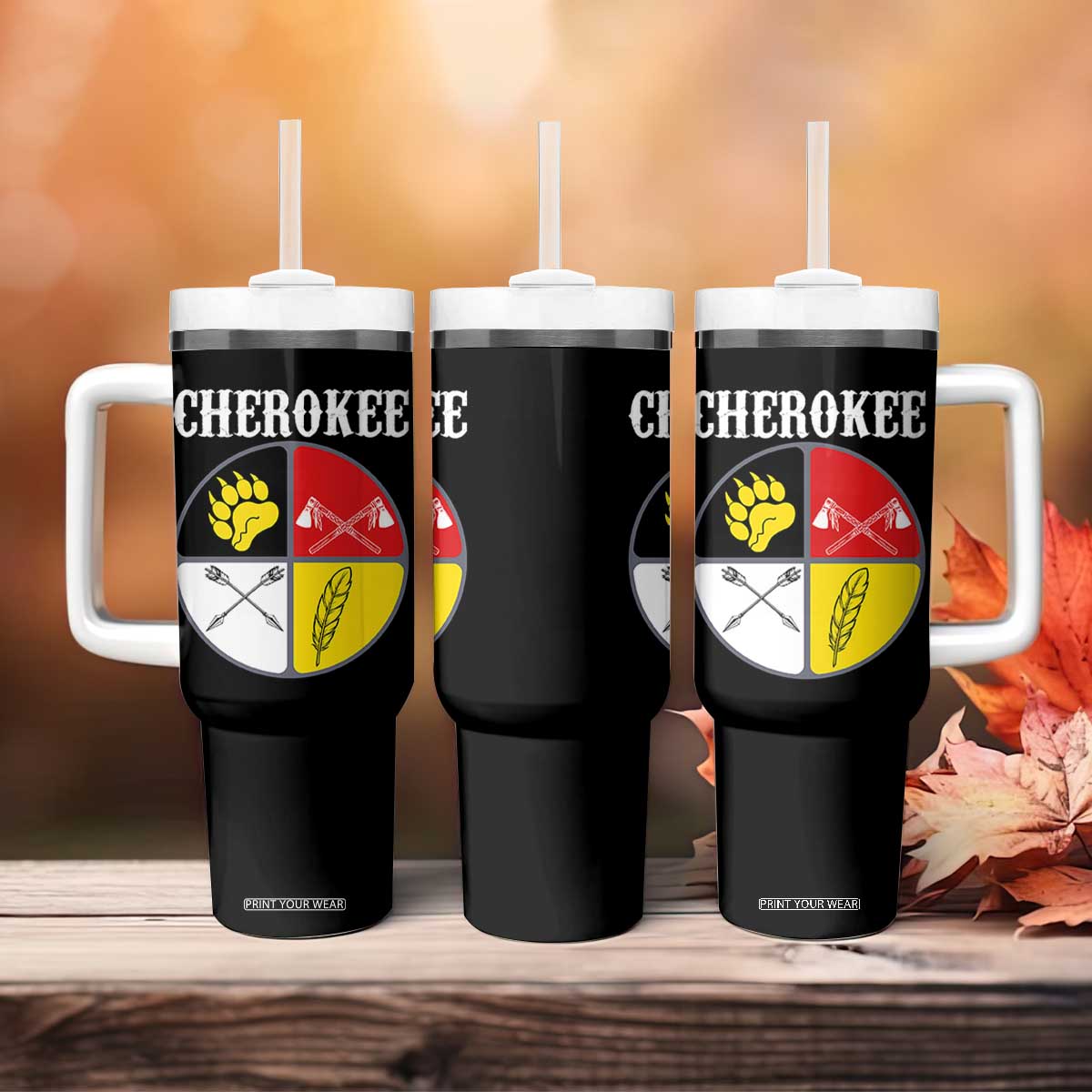 Cherokee Cultural Pride Tumbler With Handle Native American Medicine Wheel Art TS12 Print Your Wear