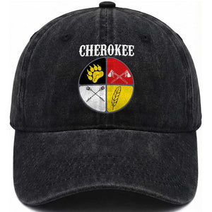 Cherokee Cultural Pride Washed Cotton Baseball Cap Native American Medicine Wheel Art TS12 Print Your Wear