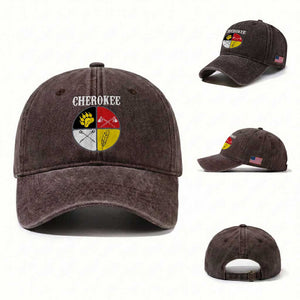 Cherokee Cultural Pride Washed Cotton Baseball Cap Native American Medicine Wheel Art TS12 Washed Cap Universal Fit Dark Brown Print Your Wear