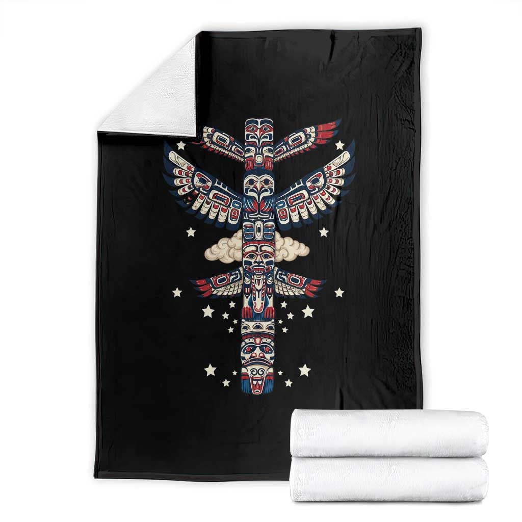 Native American Totem Pole Throw Blanket Pacific Northwest Indigenous Tribal TS12 Black Print Your Wear