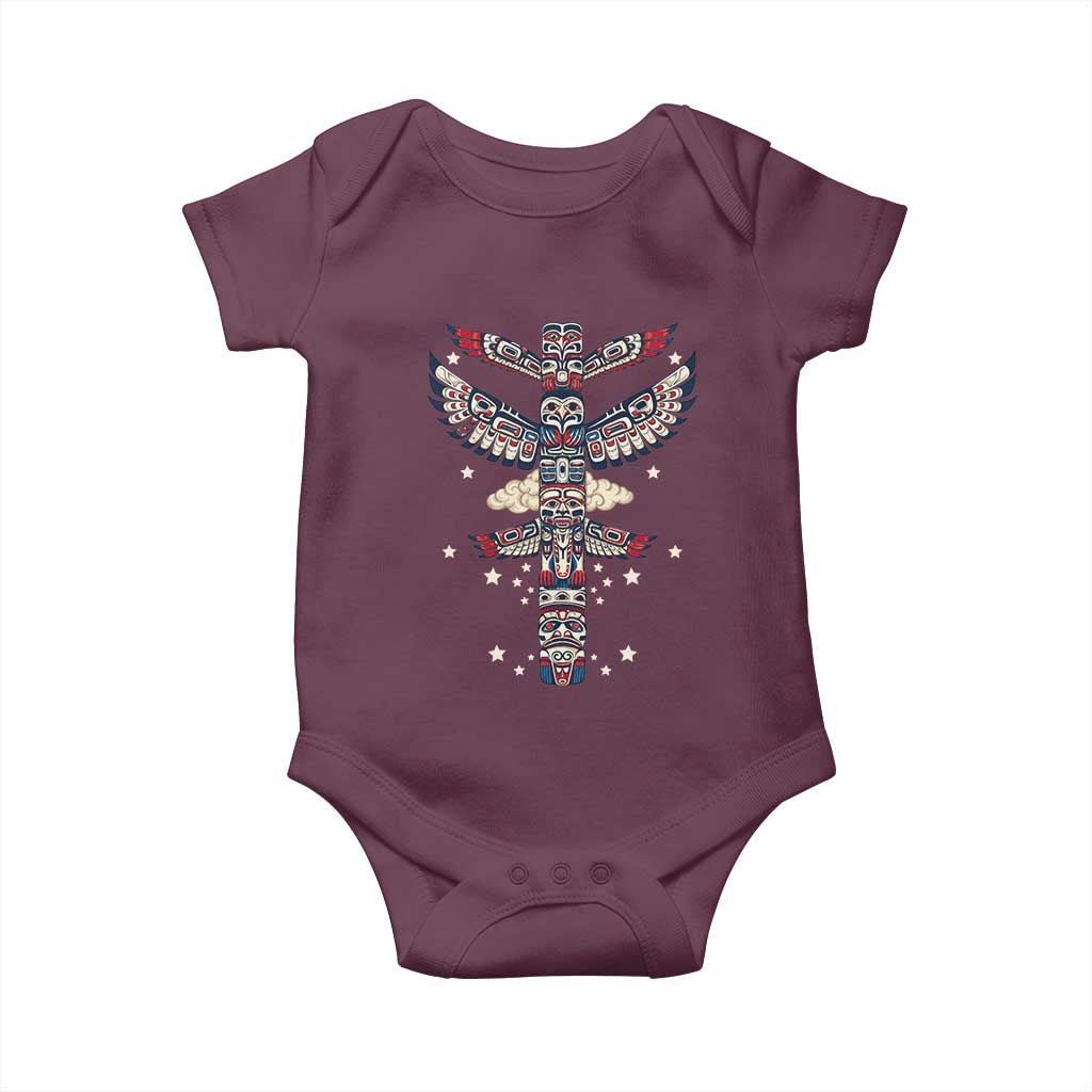 Native American Totem Pole Baby Onesie Pacific Northwest Indigenous Tribal TS12 Maroon Print Your Wear