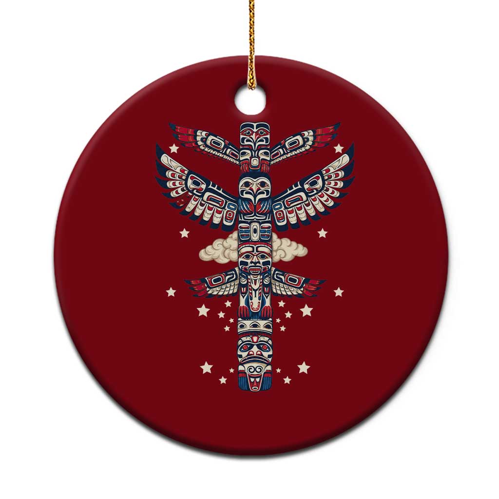 Native American Totem Pole Ceramic Ornament Pacific Northwest Indigenous Tribal TS12 1pc Red Print Your Wear