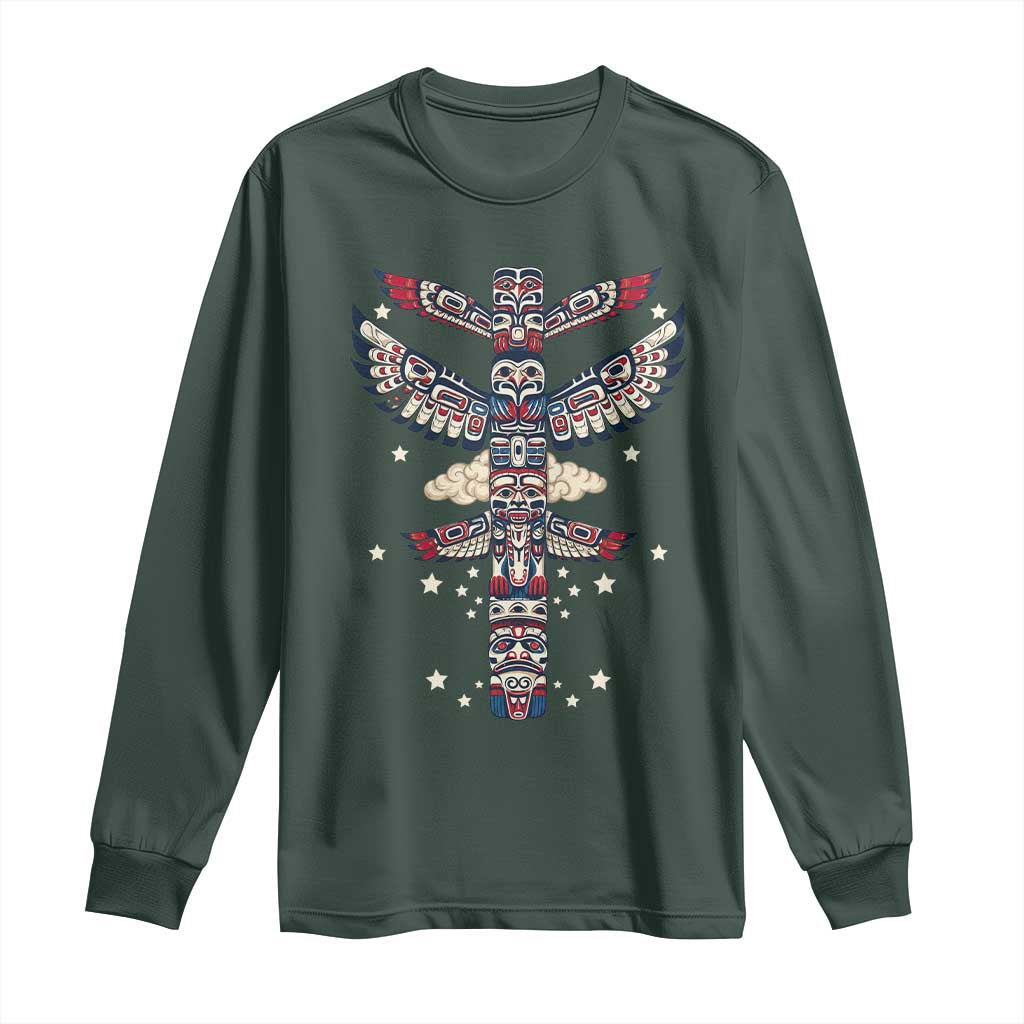 Native American Totem Pole Long Sleeve Shirt Pacific Northwest Indigenous Tribal TS12 Dark Forest Green Print Your Wear