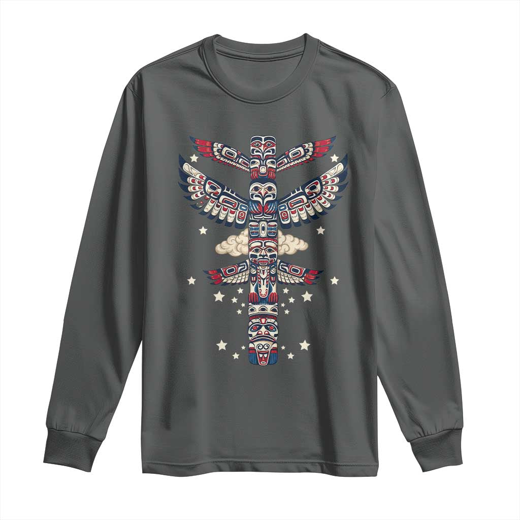 Native American Totem Pole Long Sleeve Shirt Pacific Northwest Indigenous Tribal TS12 Dark Heather Print Your Wear