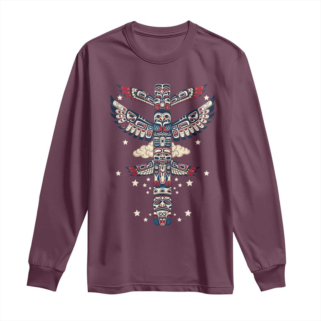 Native American Totem Pole Long Sleeve Shirt Pacific Northwest Indigenous Tribal TS12 Maroon Print Your Wear