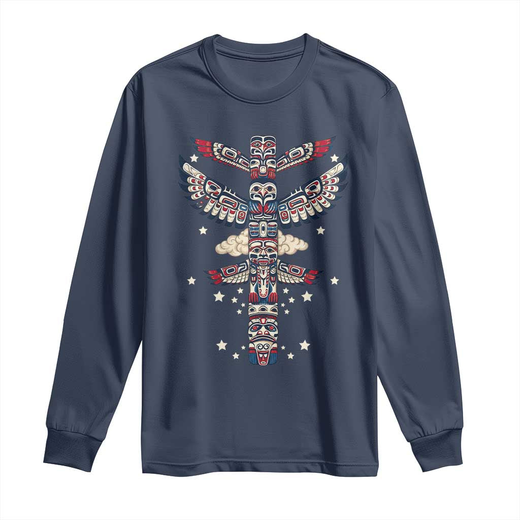 Native American Totem Pole Long Sleeve Shirt Pacific Northwest Indigenous Tribal TS12 Navy Print Your Wear