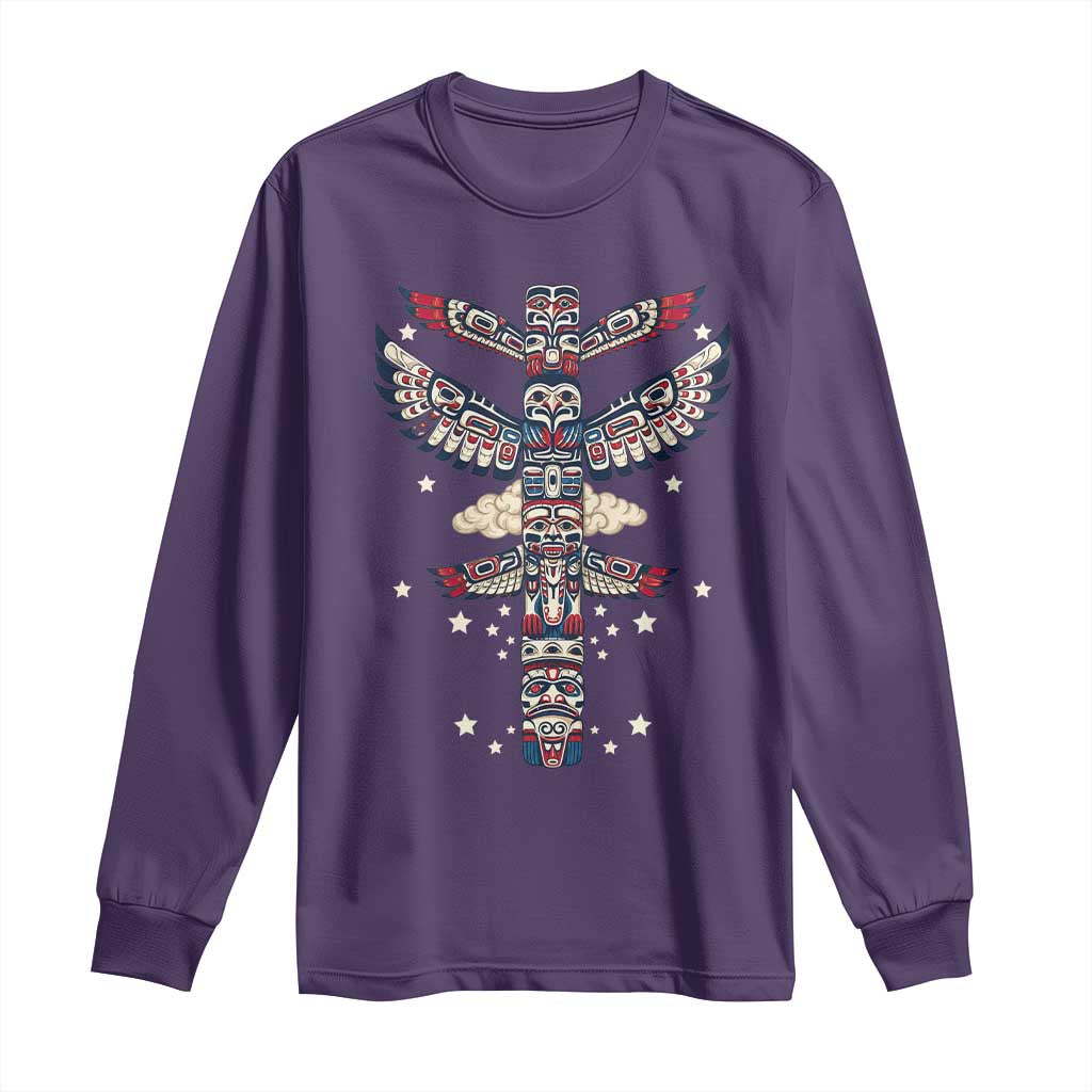 Native American Totem Pole Long Sleeve Shirt Pacific Northwest Indigenous Tribal TS12 Purple Print Your Wear
