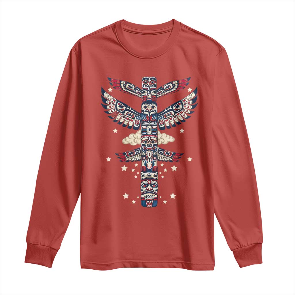 Native American Totem Pole Long Sleeve Shirt Pacific Northwest Indigenous Tribal TS12 Red Print Your Wear