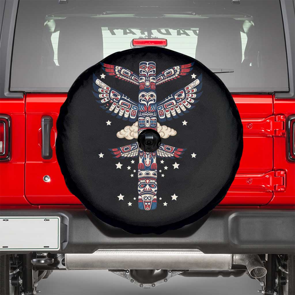 Native American Totem Pole Spare Tire Cover Pacific Northwest Indigenous Tribal TS12 Black Print Your Wear