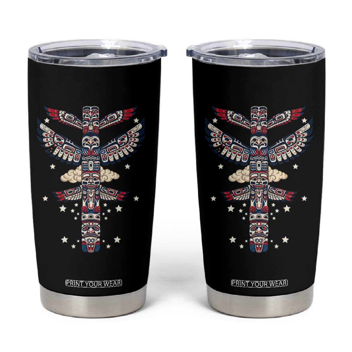 Native American Totem Pole Tumbler Cup Pacific Northwest Indigenous Tribal TS12 Black Print Your Wear