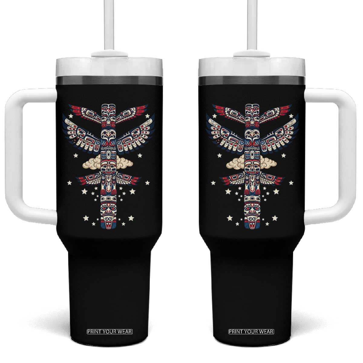 Native American Totem Pole Tumbler With Handle Pacific Northwest Indigenous Tribal TS12 One Size: 40 oz Black Print Your Wear