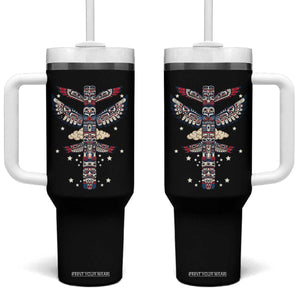 Native American Totem Pole Tumbler With Handle Pacific Northwest Indigenous Tribal TS12 One Size: 40 oz Black Print Your Wear