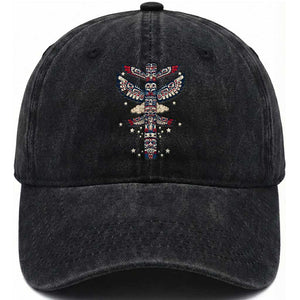 Native American Totem Pole Washed Cotton Baseball Cap Pacific Northwest Indigenous Tribal TS12 Print Your Wear
