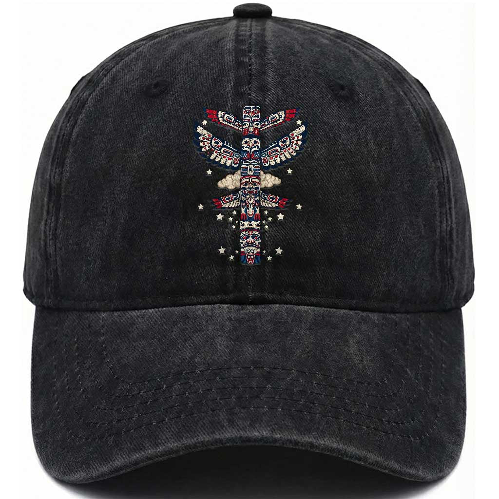 Native American Totem Pole Washed Cotton Baseball Cap Pacific Northwest Indigenous Tribal TS12 Print Your Wear