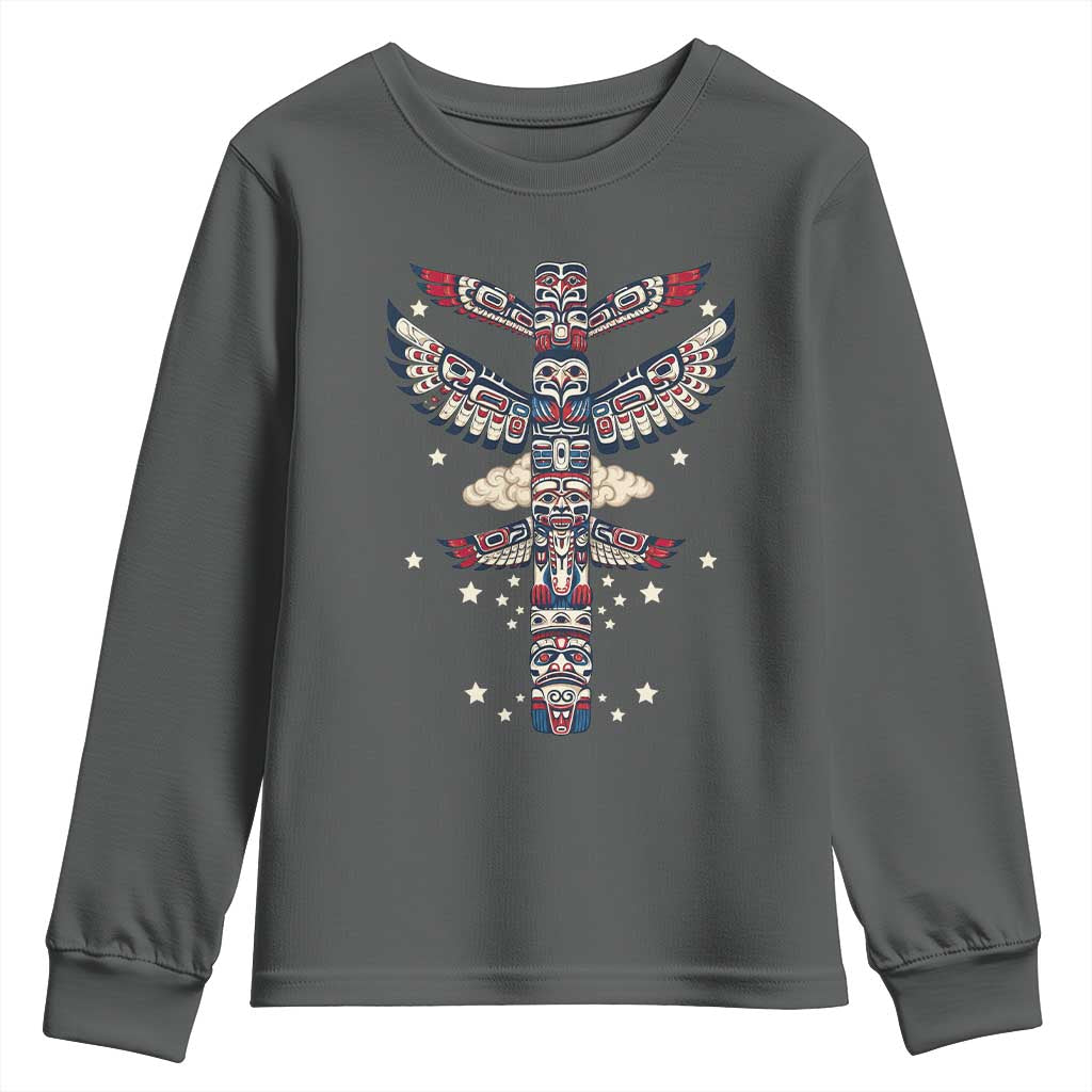 Native American Totem Pole Youth Sweatshirt Pacific Northwest Indigenous Tribal TS12 Dark Heather Print Your Wear