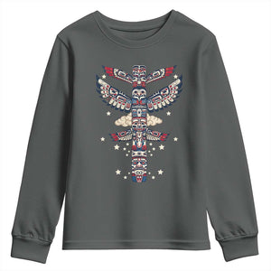 Native American Totem Pole Youth Sweatshirt Pacific Northwest Indigenous Tribal TS12 Dark Heather Print Your Wear