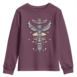 Native American Totem Pole Youth Sweatshirt Pacific Northwest Indigenous Tribal TS12 Maroon Print Your Wear