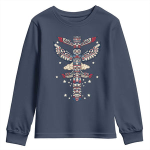 Native American Totem Pole Youth Sweatshirt Pacific Northwest Indigenous Tribal TS12 Navy Print Your Wear