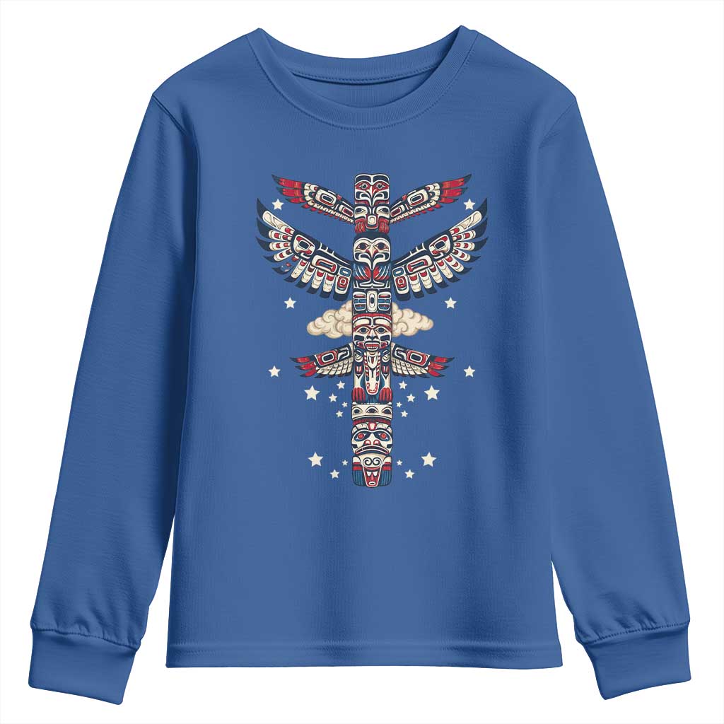 Native American Totem Pole Youth Sweatshirt Pacific Northwest Indigenous Tribal TS12 Royal Blue Print Your Wear