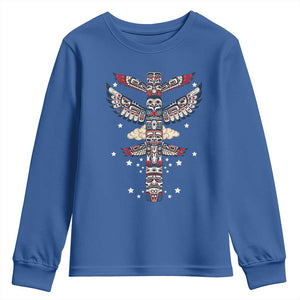 Native American Totem Pole Youth Sweatshirt Pacific Northwest Indigenous Tribal TS12 Royal Blue Print Your Wear
